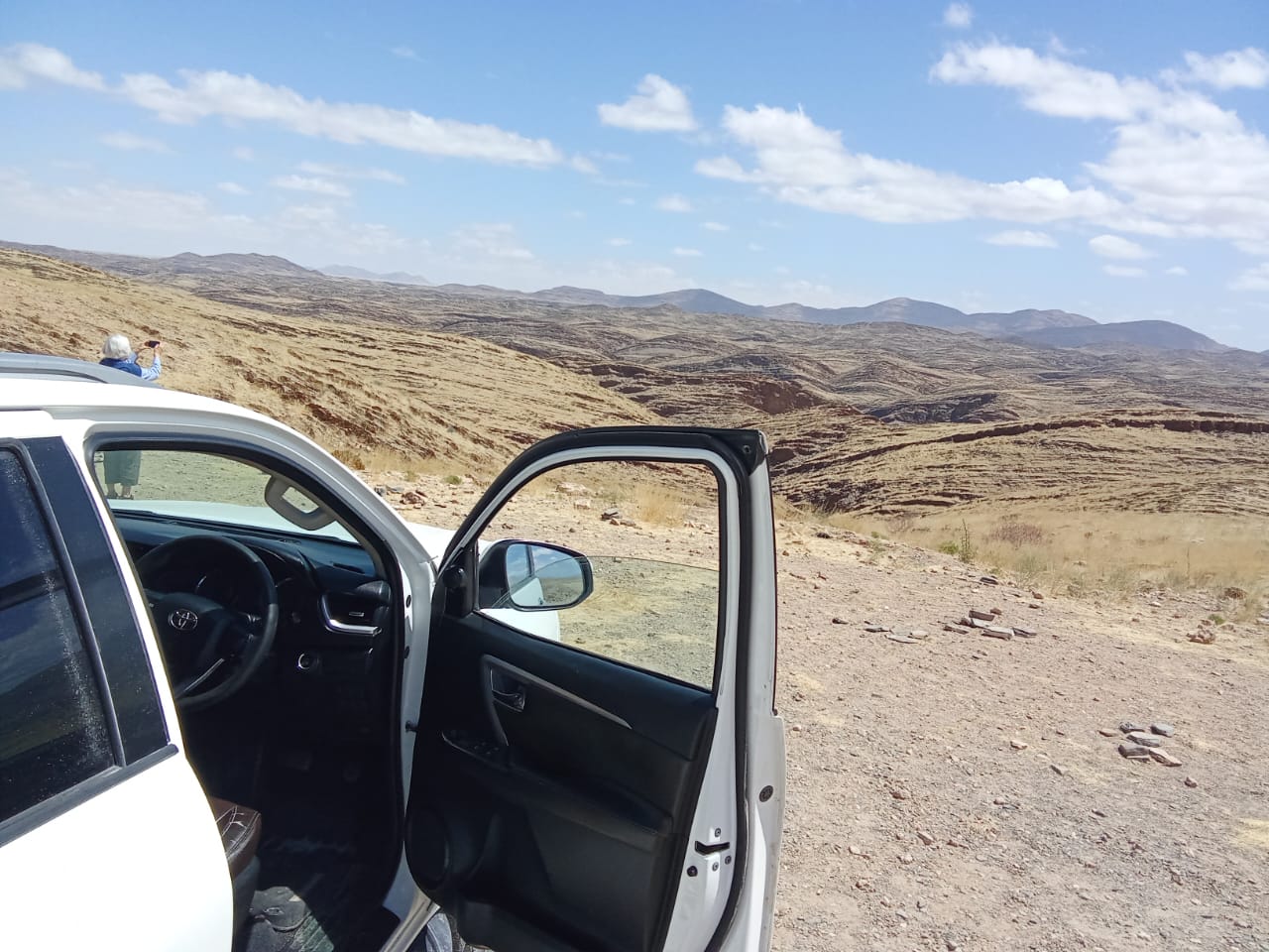 Namibian mountain country seen from the safari vehicle